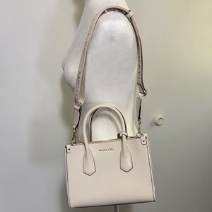 Michael Kors Cream Leather Satchel with Logo Strap